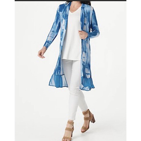 LOGO by Lori Goldstein Sweaters - NWTs LOGO By Lori Goldstein LETICIA Duster Cardigan 1X Blue Open Front Pockets